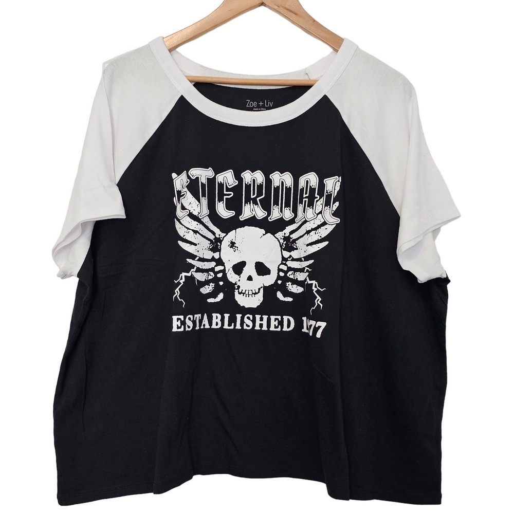 Zoe and Liv Eternal Est 1977 Shirt Womens 3X Plus Size Black White Graphic Tee
